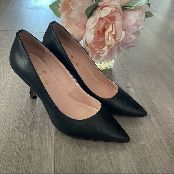 Kate‎ Spade Vivian Pumps Black Leather Point Toe Heels - Picture 2 of 8